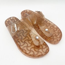 RASOLLI Glitter Jelly Sandals Glitter Gold Thong Pool Beach Buckle Plastic SZ 9