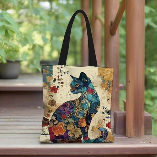 Cat floral tote bag - cat, retro