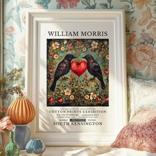 WILLIAM MORRIS LOVE BIRDS VINTAGE FLORAL COTTON PRINTS EXHIBITION ART PRINT | A4