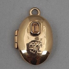Dyrberg/Kern Locket Pendant Gold Tone Copenhagen Denmark Amber Glass Detail