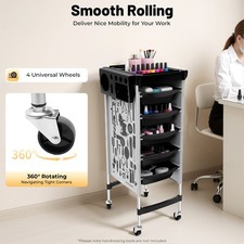4 Wheels Hairdressing Trolley with 5 Pull-Out Drawers, For Stylist, Nail Studios