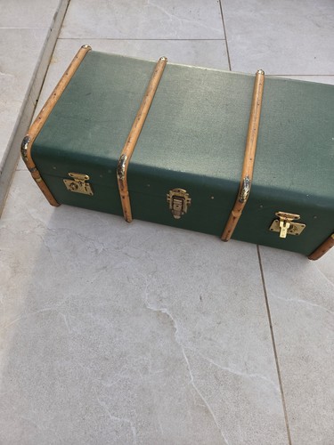 Vintage green steamer trunk - steamer,