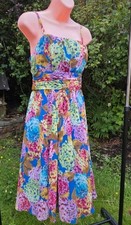 Size 16 Dress Wallis Multicoloured Floral  Midi Spaghetti Straps Zip Fastening 