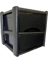 PLASTIC DRAWERS 2 TOWER UNIT TROLLEY CHEST DRAWER SCHOOL OFFICE HOME (Black) -1