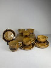 Kiln Craft - Royal Alma - 6 x Cups & Saucers - Brown & Tan - Staffordshire