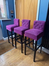 Modern Contemporary Dark Pink Tall Breakfast Bar Stools Seats Set of 3