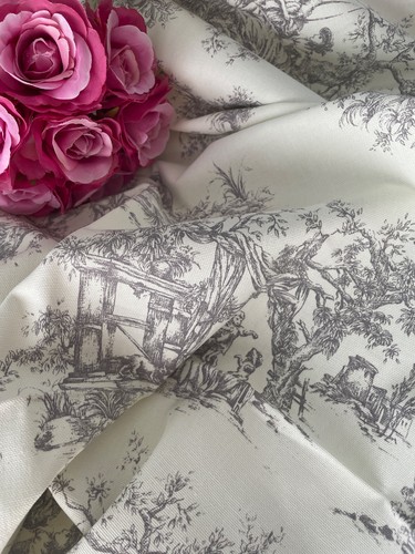 Toile jouy fabric grey on - jouy,
