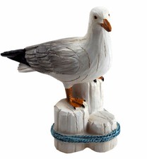 Seagull On Post With Blue Rope 14.5cm Figurine Nautical Ornament