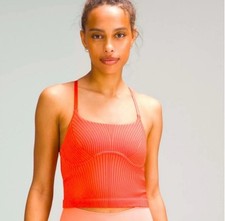 Lululemon Strappy Seamless Yoga Shelf Tank Top Built In Bra - Orange - Women’s 8