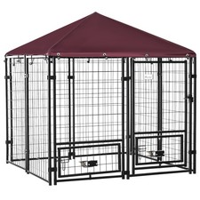 PawHut Dog Kennel with Rotating Bowl Holders, Cover, Outdoor Dog Run