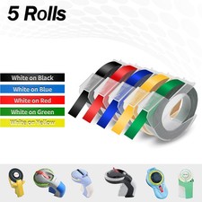 5PK Dymo Omega Junior Embossing Label Maker Tape 9mm Black Red Yellow Blue Green