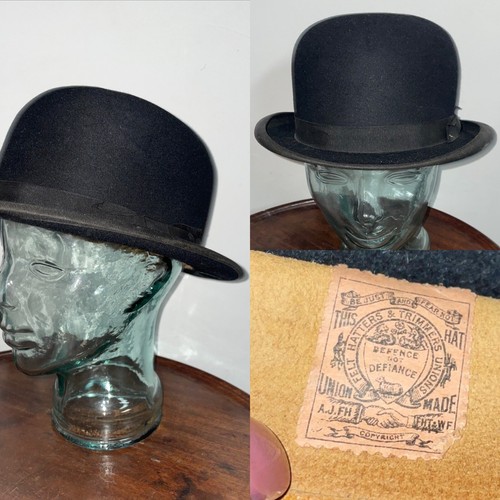 Vintage black felt bowler - felt,