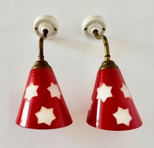 Pair vintage red glass wall