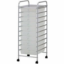 Portable 10 Drawer Cabinet Storage Trolley on Wheel Cart Home Office Salon White