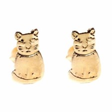 9ct Gold Stud Earrings Cat Design, Post and Backs Also 9ct Yellow Gold