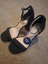 NEW LOOK WOMEN BLACK SUEDE STILETTOS HEEL STRAP COURT SANDAL SHOE SIZE UK4  EU37