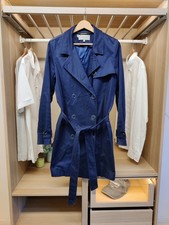 HOBBS COAT JACKET UK 12 NAVY TRENCH DOUBLE BREASTED BELTED CASUAL COTTON WOMENS