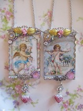 Shabby Chic Style Set of Two - Soldered Glass Charms with Cherubs