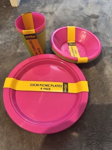 Plastic colourful plates bowls - colourful,