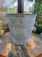 PLANTER BUCKET. GALVANISED STEEL VINTAGE STYLE. COAL THEME.
