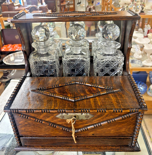 Antique victorian oak tantalus - victorian,