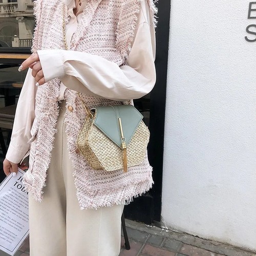 Hexagon straw bag handbags - hexagon,