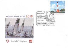 Kiel Week 136 years Laser Radial World Cup special postmark 24105 Kiel 2018