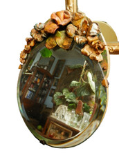 Antique Vintage Barbola Bevelled Mirror Leather Flowers Dressing Table Mirror