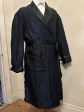 Vintage Men's Smoking Jacket Robe Dressing Gown L Navy Paisley 