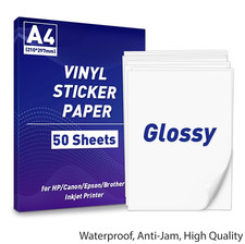 A4 Vinyl Self Adhesive Sticker Paper Waterproof PVC Gloss for Cricut Inkjet Only