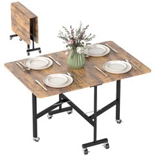 HOMCOM Mobile Drop Leaf Table, Folding Kitchen Table with 6 Wheels, Brown