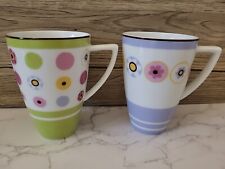 Maxwell & Williams Mugs x2 Retro Green Purple Dots Flowers Floral Designer Cups