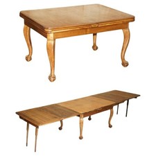 MASSIVELY EXTENDING ANTIQUE FRENCH WALNUT ART DECO CLAW & BALL DINING TABLE