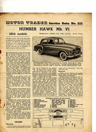Humber hawk 1954 motor - mk,