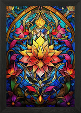 Stained Glass Floral Design Framed Wall Art Poster Canvas Print Picture