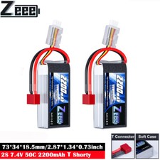2x Zeee Short 2S Lipo Battery T Plug 7.4V 2200mAh 50C for Car Boat Drone Heli