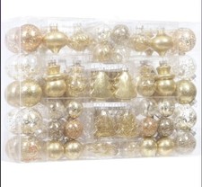 Gold Christmas Baubles, Gold, transparent, sparkling 120pcs Shatterproof