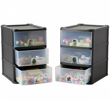 3 Tier Plastic Drawers A5 Mini Desktop Organizer Storage Tower Clear Drawer