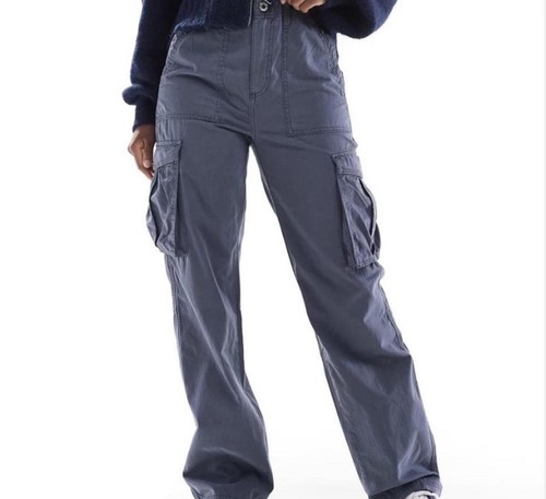 Bershka navy cargo - navy, pants