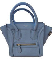 Celine Paris Luggage Tote Blue Leather Handbag with Detachable Strap