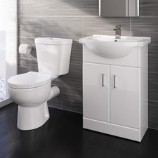 Vanity Unit Basin Sink Toilet WC 550mm Sink Cabinet and Toilet Set Gloss White