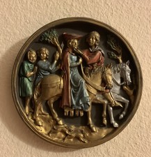 VINTAGE CHALKWARE MARCUS REPLICAS ENGLAND 3D HORSE MEDIEVAL SCENE WALL PLAQUE