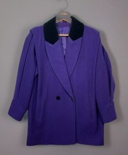 Vintage Miss Smith Purple Pure New Wool Coat 70’s Size 12 Black Velvet Collar v