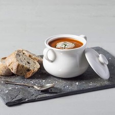 Porcelain Lidded Soup Bowl 500ml with Handles, Casserole Bowl, White 