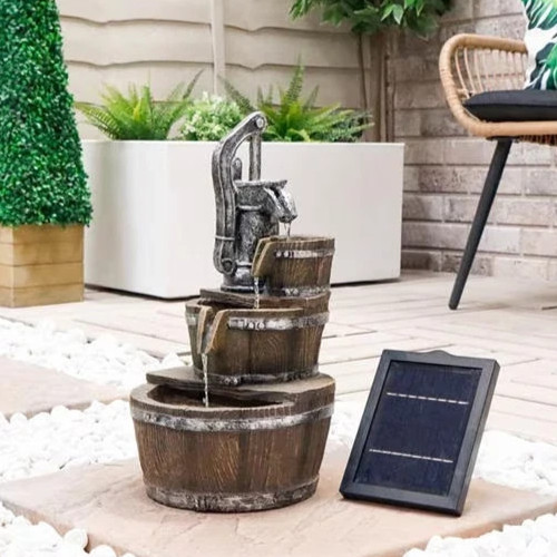Barrel water fountain garden - barrel,