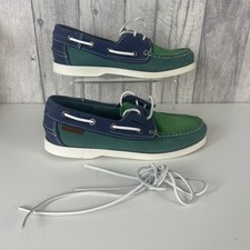 Moshulu Ladies Green & Blue Leather Deck Boat Shoes Lace Up U.K. Size 5 / 38 VGC