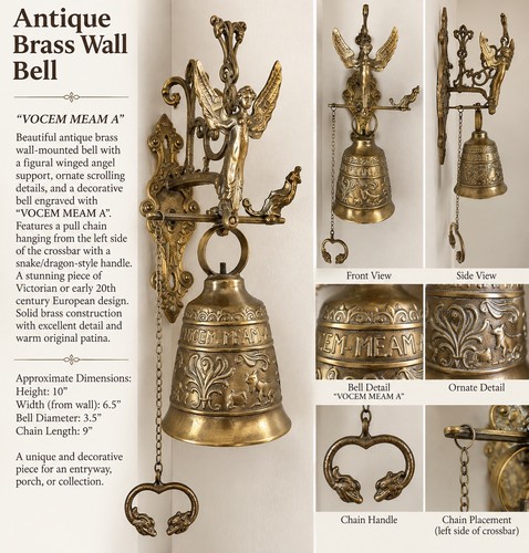 Vtg brass monastery wall bell - vtg,