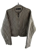 ZARA Grey Padded Jacket size M Womens Crop Quilted Casual Outdoors Outerwear