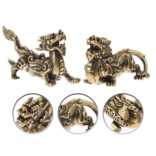 2pcs brass kylin - craft, statues