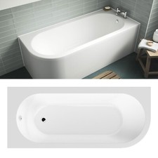 J-Shaped Curved Single Ended Shower Bath & Panel Back to Wall Corner Bathroom